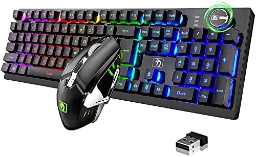Rechargeable Gaming Wireless Keyboard and Mouse Combo Rainbow RGB LED Backlit Suspended Keycap Mechanical Feel 4800mAh Large Capacity Lithium Battery for Mac PC Laptop Computer Game Work Office