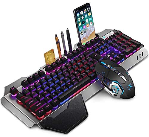 Rechargeable Keyboard Mouse Combo Backlit,2.4G Wireless Gaming Keyboard with Palm Rest,Multimedia,Ergonomic,3000Mah Large Capacity Battery and Adjustable DPI Mouse for Computer,PC,Laptop,Mac (Black)