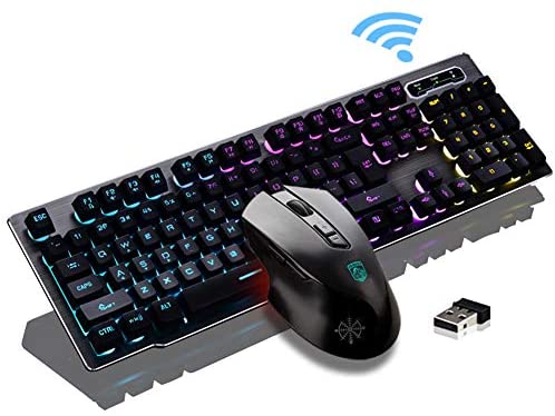 Rechargeable Keyboard and Mouse Wireless Combo,USB Fast-Charging 104 Keys Full-Size PC Laptop Mechanical Feel Backlit Gaming Keyboard Support Adjustable Breathing Lamp &Glowing Mouse with Smart Switch