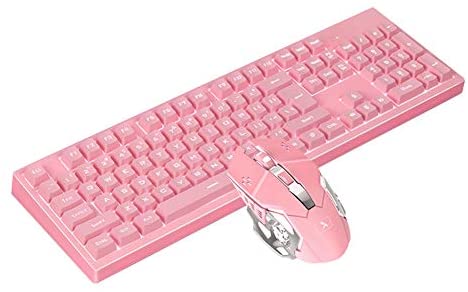 Rechargeable Keyboard and Mouse,Soke-Six 2.4G Wireless Mechanical Feel Backlit Gaming Keyboard Mice Combo Home Office Gamer Design Use for Laptop Pc Mac (Pink)