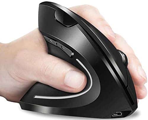 Rechargeable Left Handed Cordless Mouse, Lefty Ergonomic Wireless Mouse – 2.4G Left Hand Vertical Mice with USB Nano Receiver, 6 Buttons, Adjustable DPI 1000/1200 /1600, Less Noise – Black