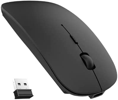 Rechargeable Thin Mobile Portable Wireless Optical Mouse with USB Receiver, Mute Type mice,3 Adjustable DPI Levels, for Notebook, PC, Laptop, Computer, MacBook (Black)