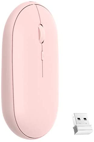 Rechargeable Ultra-Thin Wireless Mouse, 2.4G Silent Notebook with Nano Receiver, Less Noise Mouse, 3 Adjustable DPI Levels, Compatible with Laptop, PC, Computer, MacBook (Pink)