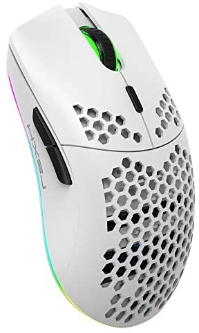 Rechargeable Wireless Honeycomb Gaming Mouse,Lightweight with 3200 DPI,RGB Rainbow Backlit-White