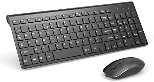 Rechargeable Wireless Keyboard and Mouse Combo- J JOYACCESS 2.4G Full Size Portable Keyboard and Mouse Ergonomic, Quiet Click Compact Design for Laptop,PC,Desktop,Computer,Windows- Black