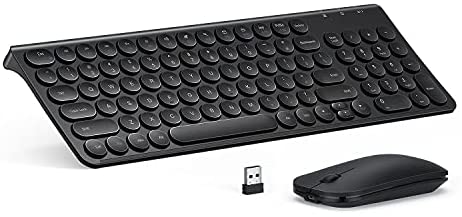 Rechargeable Wireless Keyboard and Mouse, Stainless Steel Ultra Thin Keyboard and Mouse Combo for Windows Laptop Computer – Round Keycaps