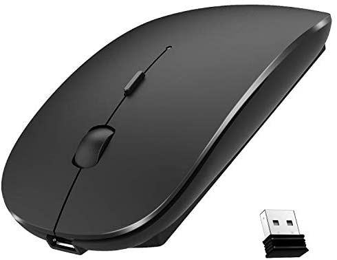 Rechargeable Wireless Mouse, 2.4G Slim Mute Silent Click Noiseless Optical Mouse with USB Receiver Compatible with Notebook, PC, Laptop, Computer, MacBook (Black)