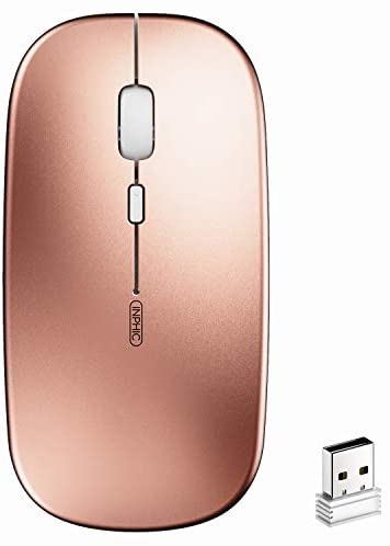Rechargeable Wireless Mouse,inphic Mute Silent Click Mini Noiseless Optical Mice,Ultra Thin 1600 DPI for Notebook,PC,Laptop,Computer,MacBook (Rose Gold)