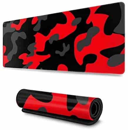 Red and Black Camouflage Design Pattern XXL XL Large Gaming Mouse Pad Mat Long Extended Mousepad Desk Pad Non-Slip Rubber Mice Pads Stitched Edges (31.5×11.8×0.12 Inch)