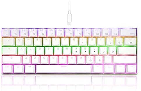 RedThunder 60% Mechanical Gaming Keyboard, 61 Keys Ultra-Compact Wired Mini Keyboard, Rainbow RGB Backlight for Typist Laptop PC Mac Gamer (White, Brown Switch)
