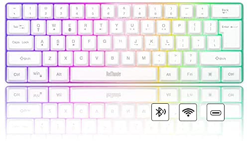 RedThunder 60% Wireless Gaming Keyboard, Bluetooth 5.0 + 2.4G 2200mAh Rechargeable Wireless LED Backlit Compact 61 Keys Keyboard, Mechanical Feeling Computer Keyboard for Mac Windows Laptop (White)