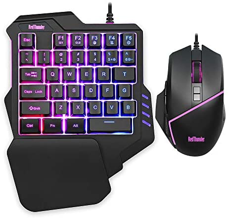 RedThunder One-Handed RGB Gaming Keyboard and Mouse Combo, 35 Keys Mini Gaming Keypad, 6400 DPI Mouse, Portable Game Controller for PC Gamer