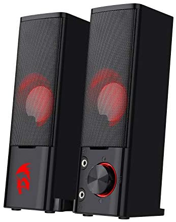 Redragon GS550 Orpheus PC Gaming Speakers, 2.0 Channel Stereo Desktop Computer Sound Bar with Compact Maneuverable Size, Headphone Jack, Quality Bass and Decent Red Backlit, USB Powered w/ 3.5mm Cable