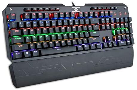 Redragon K555-R Mechanical Gaming Keyboard with Blue Switches, Macro Recording, Wrist Rest, Full Size, Indrah, for Windows PC Gamer (Rainbow RGB LED Backlit)