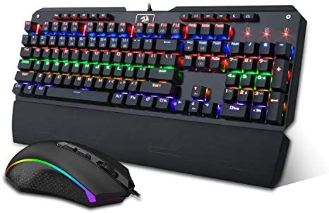 Redragon K555 Rainbow BA Mechanical Keyboard and Mouse Combo Wired USB Backlit Computer Gaming Keyboard for Windows PC (Keyboard and Mouse Set)
