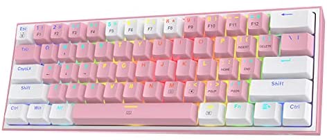 Redragon K617 Fizz 60% Wired RGB Gaming Keyboard, 61 Keys Compact Mechanical Keyboard w/White and Pink Color Keycaps, Linear Red Switch, Pro Driver/Software Supported