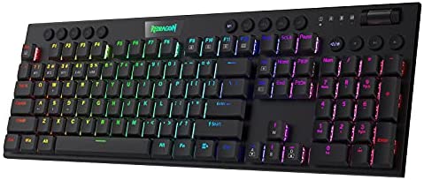 Redragon K618 Horus Wireless RGB Mechanical Keyboard, Bluetooth/2.4Ghz/Wired Tri-Mode Ultra-Thin Low Profile Gaming Keyboard w/No-Lag Cordless Connection, Dedicated Media Control & Linear Red Switch