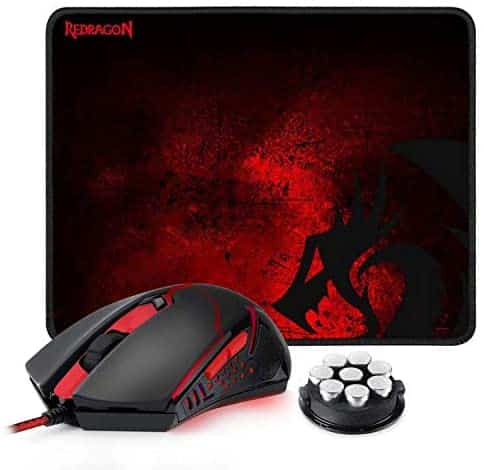 Redragon M601-BA Gaming Mouse and Mouse Pad Combo, Ergonomic Wired MMO 6 Button Mouse, 3200 DPI, Red LED Backlit & Large Mouse Pad for Windows PC Gamer (Black Wired Mouse & Mousepad Set)