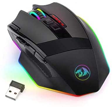 Redragon M801 PC Gaming Mouse LED RGB Backlit MMO 9 Programmable Buttons Mouse with Macro Recording Side Buttons Rapid Fire Button for Windows Computer Gamer (Wireless, Black)