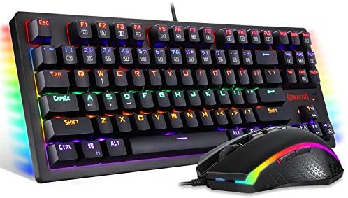 Redragon S113 Gaming Keyboard Mouse Combo Wired Mechanical LED RGB Rainbow Keyboard Backlit with Brown Switches and RGB Gaming Mouse 4200 DPI for Windows PC Gamers