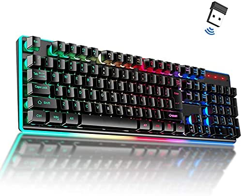 Redroman Chroma Wireless Gaming Keyboard, Rechargeable Rainbow Backlit, Waterproof, Ergonomic 106 Keys with 7 LED Color Changing, Compatible with PS4 Xbox, Windows, Mac OS, for Teclado Gamer PC