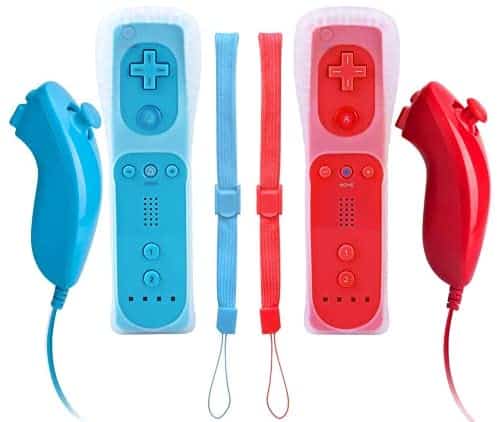 Remote Controller for Wii Nintendo, Vinklan Wii Remote and Nunchuck Controllers with Silicon Case for Wii and Wii U (Red Blue)