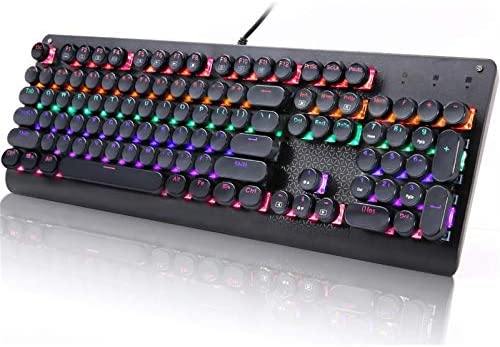 Retro Mechanical Gaming Keyboard, E-YOOSO Typewriter Style LED Backlit Keyboard with 104 Round Keys for Game and Office, Computer, Laptop, Desktop K600 (Blue Switch)