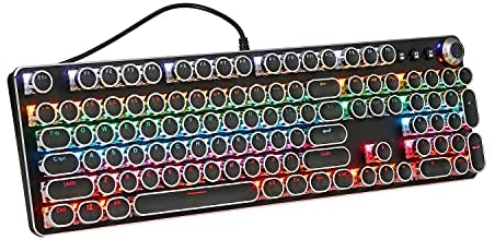 Retro Typewriter Mechanical Gaming Keyboard-Blue Switches Rainbow Backlit 108 Keys (Black)