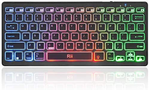 Rii Bluetooth 4.0 Wireless Multiple Color Rainbow LED Backlit Keyboard With Rechargeable Battery For iOS Android and Windows Tablet PC Laptop Notebook MacBook
