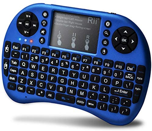 Rii Mini Bluetooth Keyboard with Touchpad＆QWERTY Keyboard, Backlit Portable Wireless Keyboard for Smartphones/ Laptop/PC/Tablets/Windows/Mac/TV/Xbox/PS3/Raspberry Pi .(i8+ Blue)