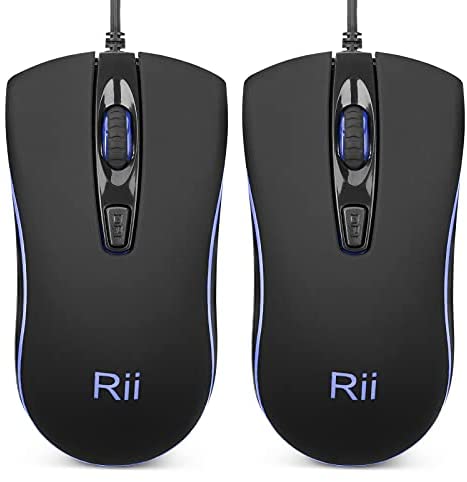 Rii RM105 Wired Mouse,Computer Mouse with Colorful RGB Backlit,1600 DPI Levels,Comfortable Grip Ergonomic Optical ,USB Wired Mice Support Windows PC, Laptop,Desktop,Notebook,Chromebook (2PACK)