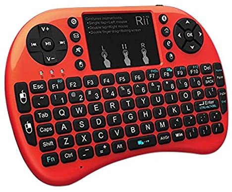 Rii i8+ BT Mini Wireless Bluetooth Backlight Touchpad Keyboard with Mouse for PC/Mac/Android, Red (RTi8BT-6)