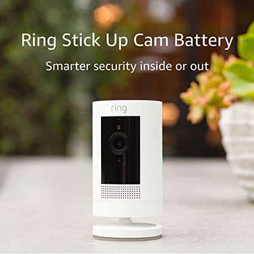 Ring Stick Up Cam Battery HD security camera with custom privacy controls, Simple setup, Works with Alexa – White