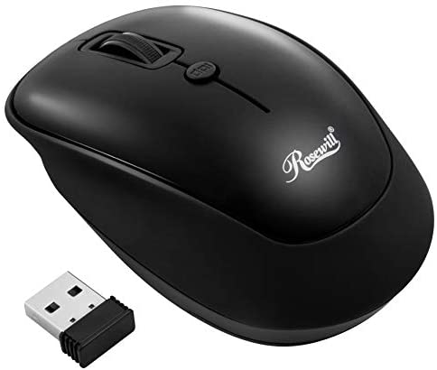 Rosewill RWM-001 Portable Cordless Compact Travel Mouse, Optical Sensor, USB Wireless Receiver, Adjustable DPI, 4 Buttons, Office Style for Laptop, Notebook, PC, Computer, MacBook, Black