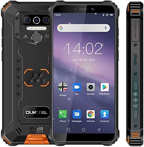 Rugged Cell Phone Unlocked OUKITEL WP5, Android 10.0 Rugged Smartphone, 5.5 Inch 4GB RAM+32GB ROM, IP68 Waterproof Shockproof Phone with 4 LED Flashlights, Triple Camera, Dual SIM 4G