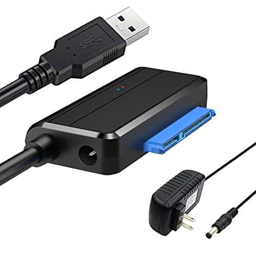SATA to USB 3.0 Adapter Cable for 2.5 3.5 Inch HDD and SSD, SATA III Hard Drive Disk Converter Support UASP, Come with 12V 2A Power Adapter (Black, SATA to USB 3.0 Adapter)