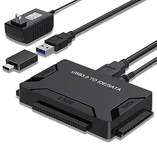 SATA/IDE to USB 3.0 Adapter, Hard Drive Reader for Universal 2.5 3.5-Inch IDE and SATA External HDD/SSD, IDE to USB Adapter with 12V 2A Adapter Support 6TB