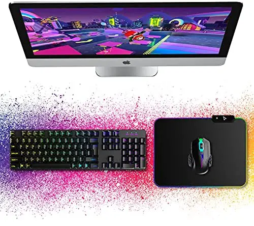 SIMEEGO Pro RGB Gaming Mouse Pad, LED Mousepad with 13 Lighting Modes, Soft Material Waterproof and Non-Slip Rubber Base Keyboard Mouse Mat, Balanced Control for Gaming and Office -13.7×9.8-Medium