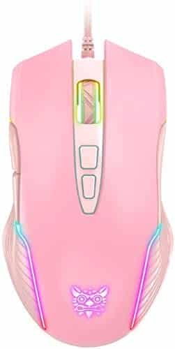 SIMGAL RGB Gaming Mouse Wired, USB Optical Computer Mice with RGB Backlit, 6 Adjustable DPI Up to 6400, Ergonomic Gamer Laptop PC Mouse with 7 Programmable Buttons for Windows Vista Linux (Pink)