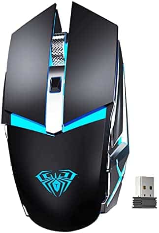 SOLAKAKA Rechargeable Gaming Mouse Wireless, with LED Backlit, 2 Side Buttons, 5 DPI Adjustable, 2.4G Cordless & USB Wired Dual Mode Ergonomic Games Mice for PC Mac Laptop, Desktop Computer (Black)