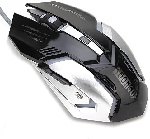 SOON GO Gaming Mouse Professional Adjustable 3200 DPI Precise Sensitivity Optical High-Grade USB Wired Pro Gamer Mouse with 4 Color Breathing Light and Stable Steel Black