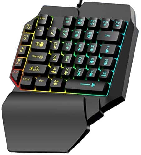 SPLLEADER One Hand Gaming Keyboard,39 Keys PUBG Keycap Version Wired Mechanical Feel Rainbow Backlit Half Keyboard,Support Wrist Rest,USB Wired Gaming Keypad and LED