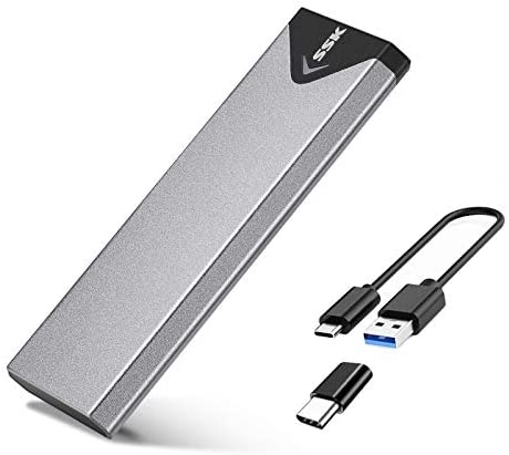 SSK Aluminum USB 3.1 to M.2 NGFF SSD Enclosure Adapter, External M.2 SATA Solid State Drive Enclosure Reader with UASP, Support NGFF M.2 2280 2260 2242 SSD with Key B/Key B+M (SATA Based)