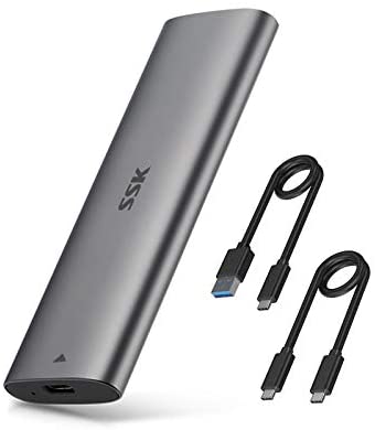 SSK Aluminum USB C to M.2 NVMe SSD Tool-Free Enclosure Reader, USB 3.1/3.2 Gen 2(10Gbps) to NVMe PCI-E M-Key Solid State Drive External Adapter Support UASP Trim (Fits only NVMe SSDs 2242/2260/2280)