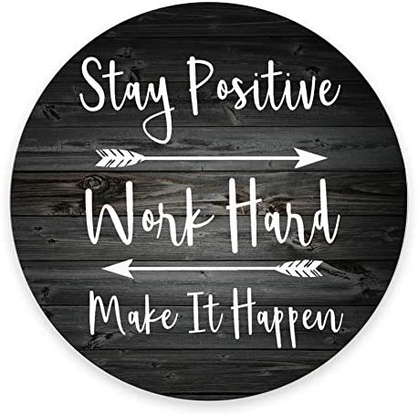 SSOIU Gaming Mouse Pad Custom, Stay Positive Work Hard and Make It Happen Inspirational Quotes Art Rustic Black Old Wood White Quote Round Mouse pad