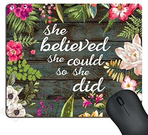 SSOIU Gaming Mouse Pad She Believed She Could So She Did Inspirational Quotes, Vintage Floral Rustic Wood Motivational Quote Mouse Pads for Computers