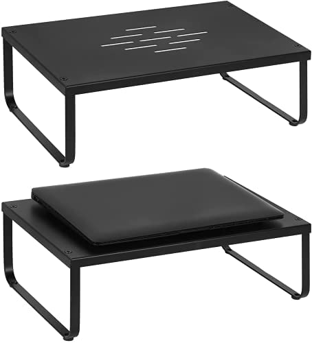 SUFAUY 2-Pack Monitor Stand Riser with Sturdy, Stable Black Metal Construction. Stackable 2 Tier Multi-Purpose Desk Organizer Computer Stand for Laptop, Computer, iMac, Pc, Printer