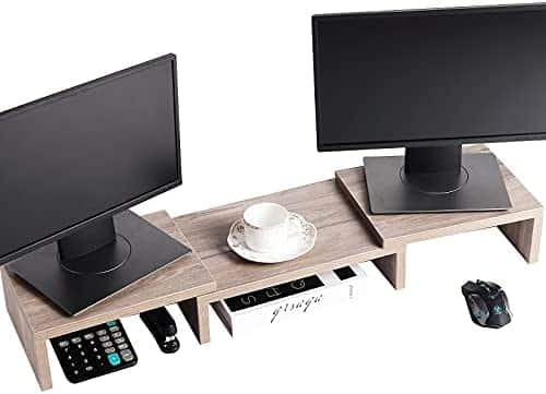 SUPERJARE Monitor Stand Riser, Adjustable Screen Stand for Laptop Computer/TV/PC, Multifunctional Desktop Organizer – Cream Gray