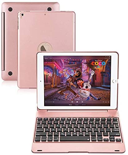 SalSell Case with Keyboard Designed and Works for 2018 New iPad 6th Gen, 2017 iPad 9.7 5th Gen, iPad Pro 9.7, iPad Air-Ultra Slim ABS Wireless Bluetooth keyboard Folio Cover(Rose Gold)