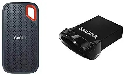 SanDisk 1TB Extreme Portable External SSD – USB-C, USB 3.1 – SDSSDE60-1T00-G25 and 256GB Ultra Fit USB 3.1 Flash Drive